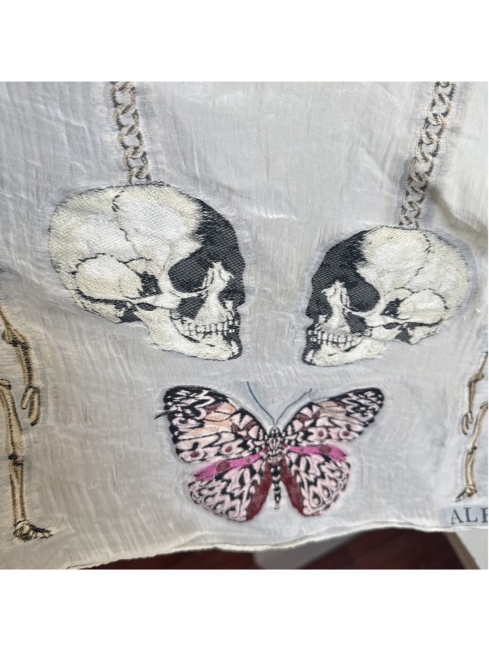 Alexander McQueen Silk Blend Scarf Wrap Fairy Chains Skeletons Butterfly Skull - Picture 8 of 11